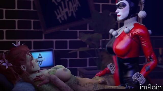 Harley Quinn (Classic) x Poison Ivy - futanari; yuri; lesbian; missionary; anal fucked; 3D sex porno hentai; [DC Comics; Batman]